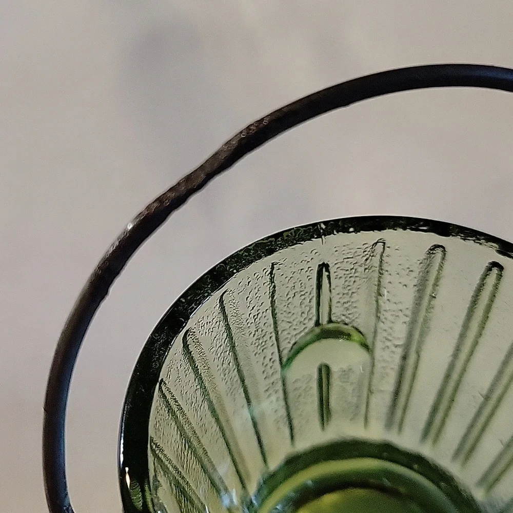 Vtg 60's Hazel Atlas Glass Company Green Glass Ashtray Toothpick Holder Bucket
